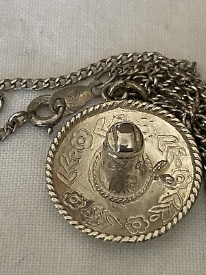 #ad VINTAGE 965 OXIDIZED STERLING CHAIN WITH STERLING SOMBRERO PENDANT NECKLACE $34.99