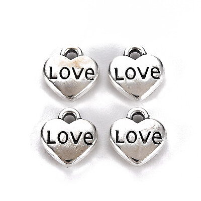 #ad 500 g Antique Silver Tibetan Style Alloy Heart with Word Love Charms 8.5x7.5mm $26.67