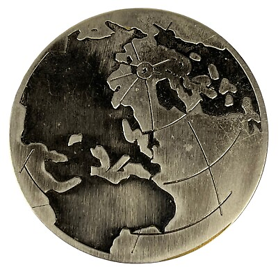 #ad Vintage World Map Globe Brooch Pin Silver Pewter Tone Artistic Raised Design 2quot; $10.00