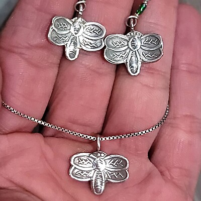 #ad Sterling Silver Dragonfly Necklace And Earring Jewelry Set $38.00
