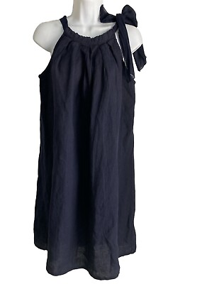 #ad Bellambia Navy Linen A Line Modest Loose Casual Beach Coastal Vacation Womens M $24.25