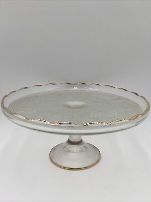 #ad Vintage Harp Pattern By Jeanette 10quot; Elegant Glass Round Cake Stand Pink Tone $50.00