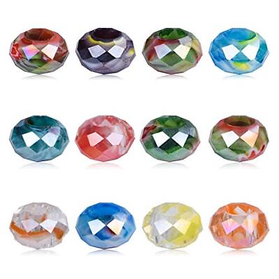 #ad 100 Pieces Mixed Colors Large Hole Crystal European Spacer Beads with No Bras... $30.79