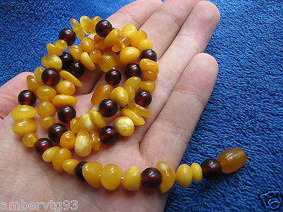 #ad Natural Baltic amber 22 g gr Necklace Charm Red Yellow round beads USSR $58.00