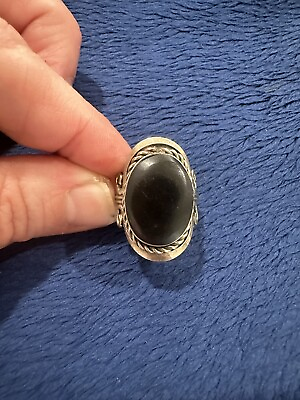 #ad Vintage Sterling Silver 925 Handcrafted Black Onyx Adjustable Ring 5g $43.99