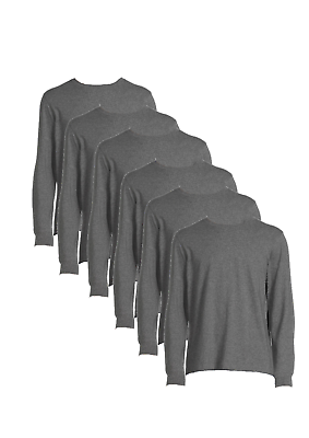 #ad George Men#x27;s Crew Long Sleeve Shirts Grey 6 Pack Super Soft Size Small 34 36 NWT $19.99