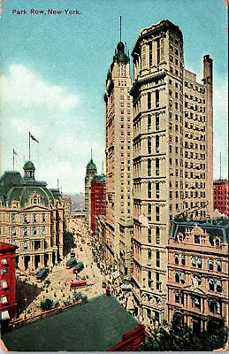 #ad VINTAGE POSTCARD PARK ROW AND STREET VIEW NEW YORK CITY POSTED 1909 HAND COLOR $18.99