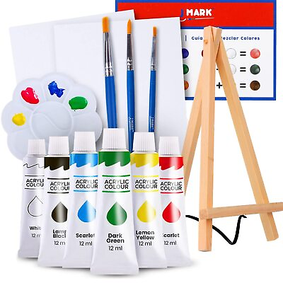 #ad Paint Set Mini Canvas Acrylic Painting Kit with Wood Easel Canvases Paint Brushe $22.09