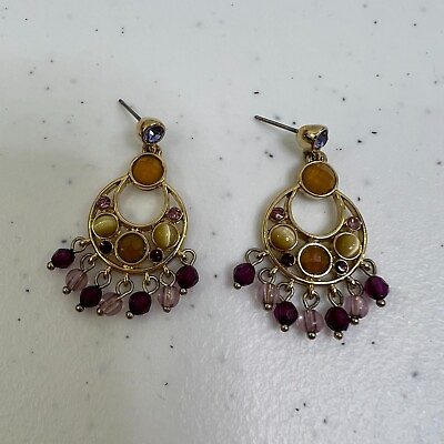 #ad Rhinestone Dangle Earrings Beaded Brown Purple Blue Boho Chandelier Stud $8.24