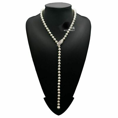 #ad Akoya Huge 25#x27;#x27; AAA 8 9mm round genuine white pearl necklace 925S $52.25