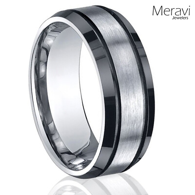 #ad 🔥 Black Titanium Mens Ring Silver Matte Brushed Center Engagement Wedding Band $13.56