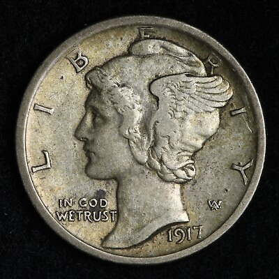 #ad 1917 D Mercury Silver Dime CHOICE AU E292 SCB $97.67