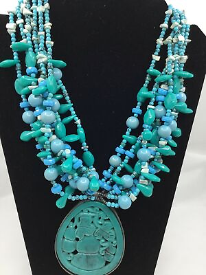#ad Vintage Turquoise and Jade Faux Pendant Multi Layer Beaded Necklace $49.99