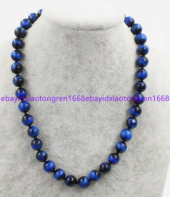 #ad Natural 10mm Blue Tiger#x27;s Eye Gemstone Round Beads Necklace 18 54#x27;#x27; AAA $12.82