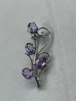 #ad Beautiful silver brooch pin with natural amethyst gemstone 925 Sterling Silver $199.99