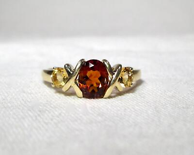 #ad 14K Yellow Gold Orange Glass Stone Yellow Citrine Ladies Ring Size 10 K092 $298.00