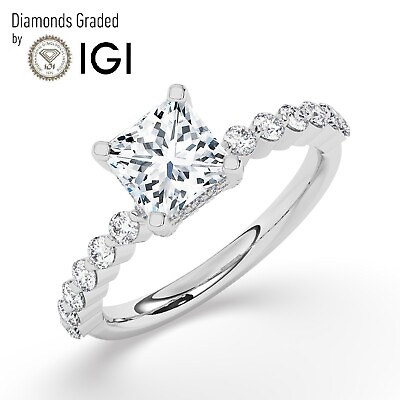 #ad IGI2 CT Solitaire Lab Grown Princess Diamond Engagement Ring 18K White Gold $2042.50