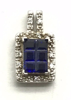 #ad Sterling Silver 925 Princess Cut Blue Sapphire Cluster CZ Accent Petite Pendant $23.60