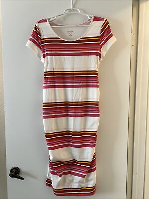 #ad Isabel Maternity Ruched Midi Striped Dress Size Medium $9.00