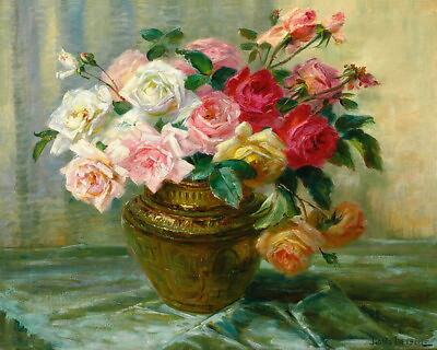 #ad Rose Flower amp; copper bottle Oil painting Wall Art Giclee Printed on canvas P187 $8.99