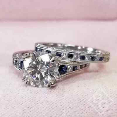 #ad Engagement Bridal Ring Set 3Ct Created Diamond amp; Sapphire 14K White Gold Finish $129.57