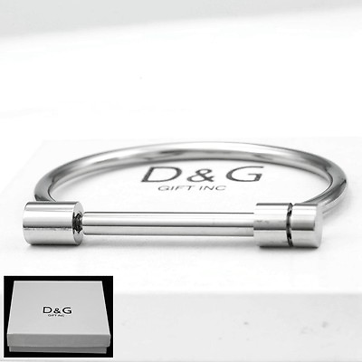 #ad DG Men#x27;s 7quot; Stainless Steel Silver Round Bangle.Bracelet*Unisex*High Polish Box $17.99