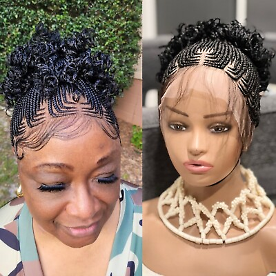 #ad Braided Cornrow bun Wig. .made On A Full Lace Wig. Color Is Black. Wig For Women $161.50