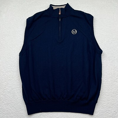 #ad Peter Millar Mens Quarter 1 4 Zip Merino Wool Vest Sweater Blue Sz XL $34.99