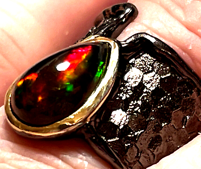 #ad Natural Black Fire Opal Ring AAA No Diamond Silver 925 Sterling Size 8 Men or $270.09