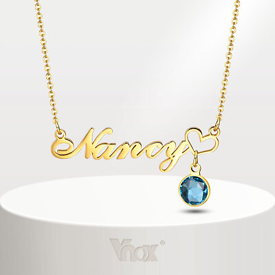 #ad Vnox Personalized Name Necklace Custom Birthstone Pendant Stainless Steel Chain $13.99