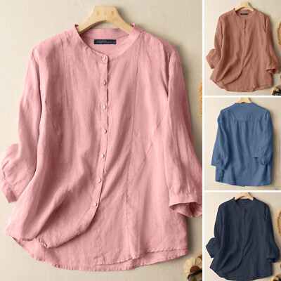 #ad Fashion Womens 3 4 Sleeve Shirts Holiday Casual Loose Solid Tops Loose Blouse $16.25