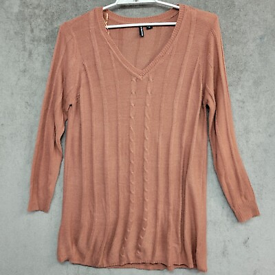 #ad Kristin Nicole Sweater Womens 3X Soft Orange V Neck Knit Long Sleeves Stretches $12.99