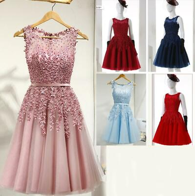 #ad Womens Pretty Round Neck Beaded Graduation Party Flared Dress Cocktail Prom 4254 $38.00