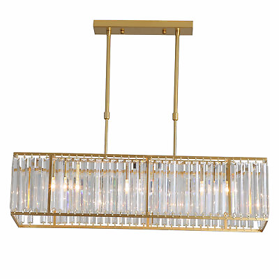 #ad Rectangular Crystal Chandelier Linear Pendant Lamp with Adjustable Chain E12 $88.35