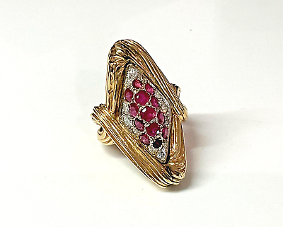 #ad 2.44tcw Natural Red Ruby amp; Diamond Textured Cocktail Ring 14k CR Yellow Gold $1600.00