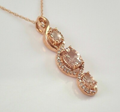 #ad Oval Cut Simulated Peach Morganite 925 Silver Pendant Chain 14k Rose Gold Plated $143.99
