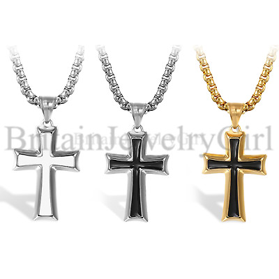 #ad 22quot; Stainless Steel Cross Pendant Necklace Chain Religious Jewelry for Men Women $10.89