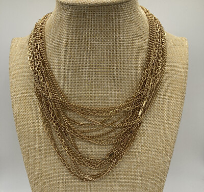 #ad Vintage Chain Choker Necklace Multi Strand Gold Tone Statement Designer Inspired $30.33