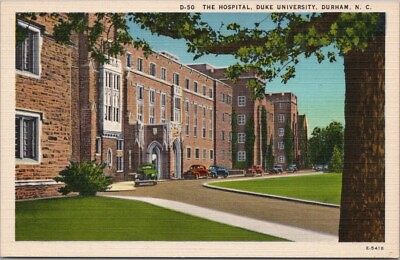 #ad Durham North Carolina Postcard quot;The Hospital DUKE UNIVERSITYquot; Linen c1940s $5.25