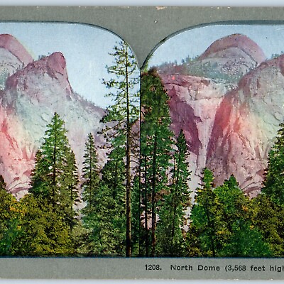 #ad c1900s Yosemite Valley CA North Dome Mountain Litho Photo Stereo Card V7 $12.50
