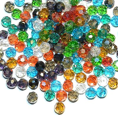 #ad CRBL699 Assorted Color Clear amp; AB Mix 8mm Faceted Round Crystal Glass Bead 100pc $13.25