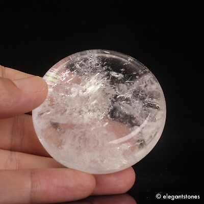 #ad 106g53mm Natural Clear Quartz Crystal Coin Palm Worry Stone Healing Chakra Reiki $14.24