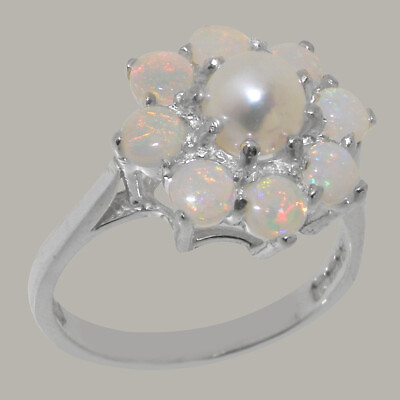 #ad Solid 925 Sterling Silver Full Pearl amp; Opal Womens Cluster Ring Sizes J to Z GBP 159.00