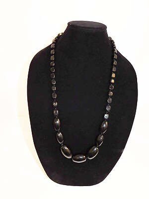 #ad Ail .925 Black Gemstone Heavy Beaded Necklace 31inch $125.99