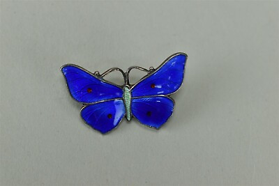#ad John Atkins Sons Sterling Silver Enamel Butterfly Brooch Dark Blue Guilloche $249.99