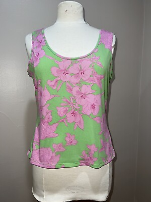 #ad Green Pink Floral Multicolor Sleeveless Summer Top Blouse Shirt $11.00