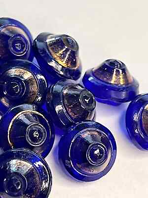 #ad 16 Matching button set small Antique Blue glass buttons 3 8quot; Round Shank F26 $8.74