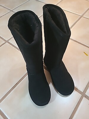 #ad Black Bearpaw Fur Insulated boots Size W7 Black Warm Boots For Winter $25.00