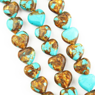 #ad 10x5mm Blue Turquoise amp; Gold Copper Bornite Heart Loose Bead 15.5 inch AN 709 $13.27