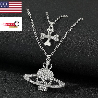 #ad Fashion Rhinestone Skull Cross Saturn Silver Color Metal Necklace Jewelry UNISEX $9.99